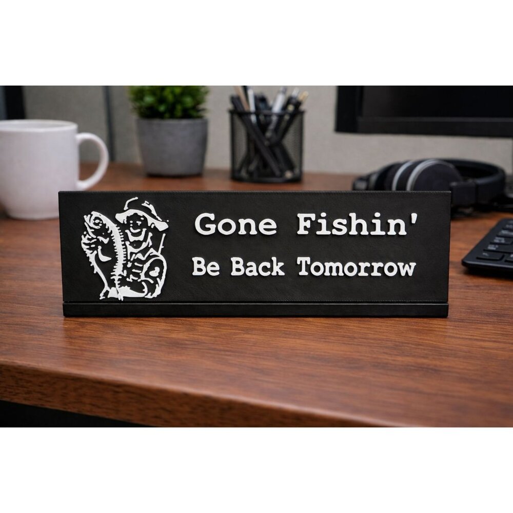 Gone Fishin' Desk Plaque | Raised Emblem Desk Sign | Fishing Enthusiast Decor